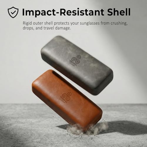 Premium Curved Rectangular Glasses Case, Hard Shell PU Leather Eyewear Holder. Magnetic Closure. - color: Charcoal Mist