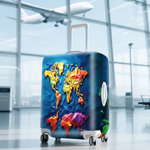ANNA QUEEN Travel Luggage Cover Suitcase Protector Suitcase Cover Anti-Scratch,Stretchable Bag Cover Washable Durable Polyester - color: Map-Blue, size: L(fits 28-30Inch suitcase)