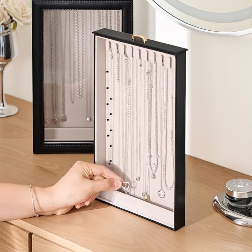 Lolalet Necklace Organizer Box, Jewelry Display Case, Black, 2 Layers - color: Black, size: 2 Layers, 20 Hooks