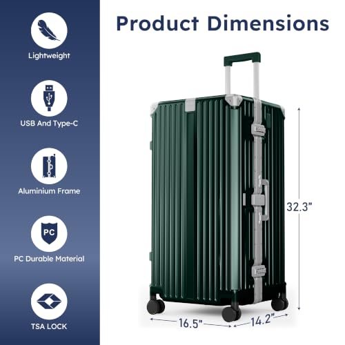 ALPHA CAMP Trunk Luggage 30 Inch with Aluminum Frame Zipperless Suitcase - color: Green, size: 30 Inch