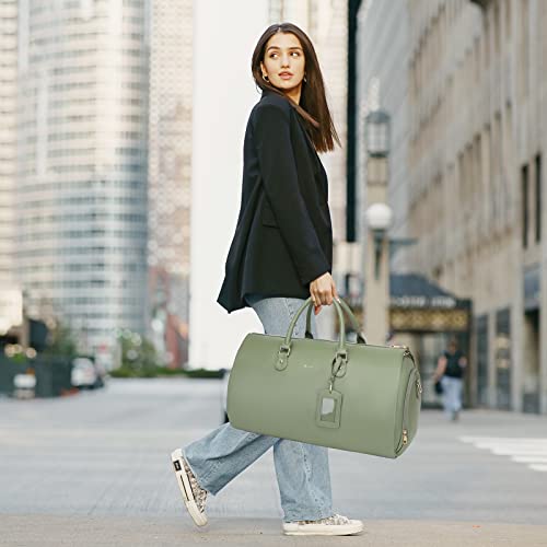 Modoker 2-in-1 PU Leather Garment Duffle Bag with Shoulder Strap, Green - color: Green