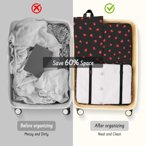 9 Set Packing Cubes for Travel Essentials - Lightweight Carry-On Luggage Organizer Bags with Shoe, Clothes & Laundry Bags for Airplane, Family & Business Travel, Black strawberry - color: Black strawberry