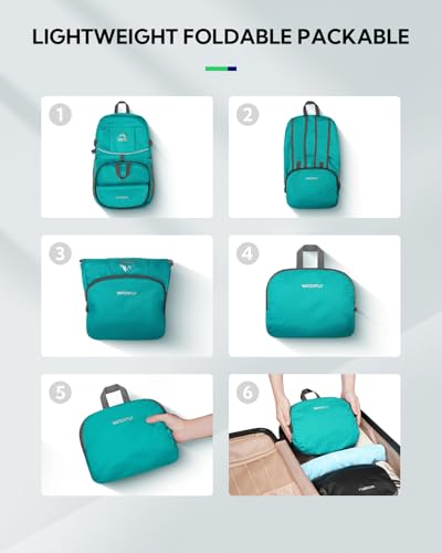 WATERFLY Large Lightweight Packable Hiking Backpack Foldable Travel Daypack - color: B-turquoise, size: 35L