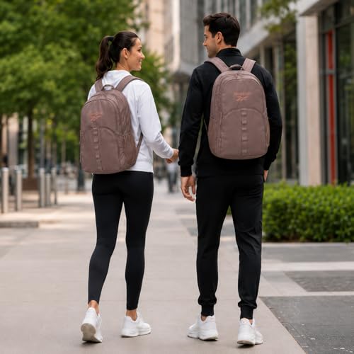 Reebok Travel Backpack Water Resistant Everyday Bag with Laptop Sleeve - color: Santa Fe Latte/Rose Gold