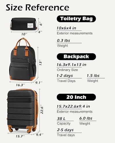 LONG VACATION Luggage Sets with Spinner Wheels, Carry on Suitcase 3 Piece - color: BLACK-BROWN, size: 3 piece set(BP)
