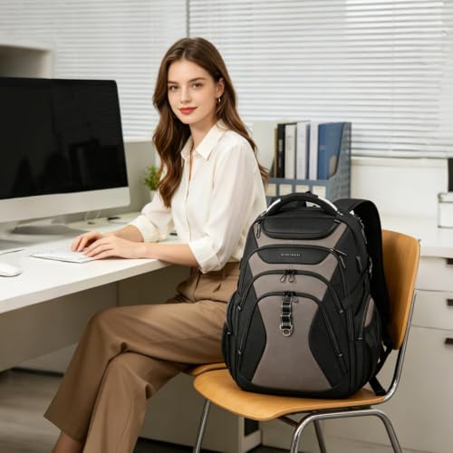 KROSER Laptop Backpack 18.4 Inch Computer Backpack for Men/Women/College - color: Black/Light Browm, size: 18.4 inch