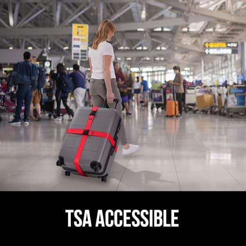 GORILLA GRIP Heavy Duty Luggage Straps for Suitcase, 4 Pack, Red - color: Red