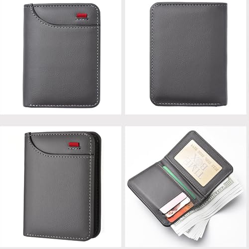 Mini Slim Wallet 5 Card Slots ID Window 1 Money Pocket Faux Leather Thin Compacted - color: Grey Crushed Grain
