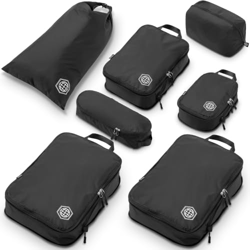 TRIPPED Travel Gear 여행용 대형 압축 패킹 큐브 7피스 세트 - color: 블랙.