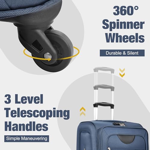 Merax Softside Luggage Set,5 Piece Expandable Suitcase Set.Dark Blue - color: Dark Blue, size: soft luggage(22/26/30)