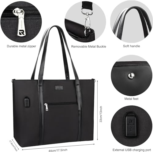 TANTO Laptop Tote Bag for Women 17.3In, Work Bag with USB Port & Wristlet - color: 02-black-2pcs