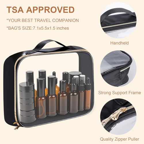 29 Pack TSA Approved Glass Travel Skincare Containers,Toiletry Bag,1.7/1/0.7/0.5/0.3oz Refillable Traveling Size Containers with Pump, Jars & Essential Oil Bottle , Leak-Proof for Creams & Liquids