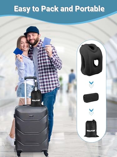 Maliton Inflatable Travel Pillow for Airplane (Black) - color: Black