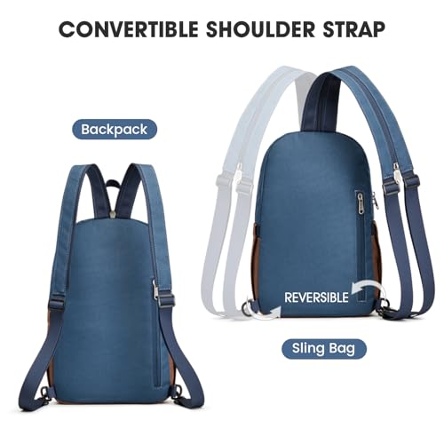 G4Free Small RFlD Crossbody Backpack Convertible Lightweight Mini Sling Bag for Women Men for Travel & Hiking - color: Blue and Brown