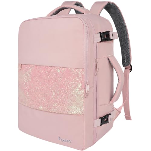 Taygeer 35L Personal Item Travel Backpack for Women, Carry on Backpack - color: Amourpink Glitter, size: Large
