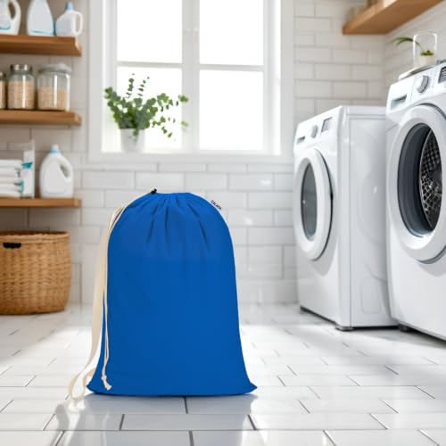 Canvas Laundry Bag with Shoulder Strap & Drawstring, 23"W x 29"H, Blue - color: Blue