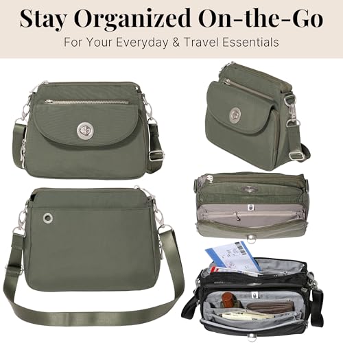 Baggallini Calais Crossbody Bags for Women 10x7 Lightweight Water-Resistant Travel Purse, RFID & Interior Organization - color: Thyme