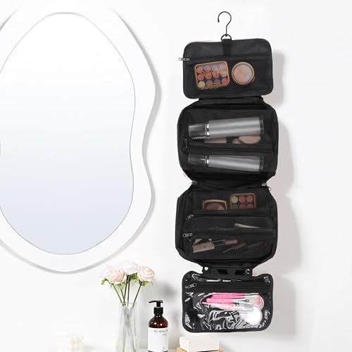 Travel Toiletry Bag - Hanging Toiletry Bag for Women & Men, Makeup Bag/Big Comparment, Waterproof for Travel Accessories, Travel Essentials, Medium, Black