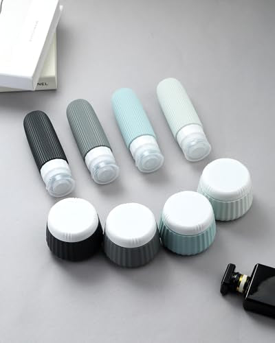 Mrsdry Travel Bottles 8 Pack, TSA Approved 3 oz Toiletries Containers, Leak Proof Silicone Squeezable Essentials Jars with Clear Bag - color: Black Gray, size: Bottle 3oz Jars 3oz