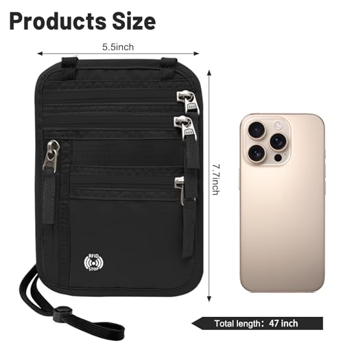 Sizobi Neck Wallet for Traveling Women Men, RFID Blocking Passport Holder - color: Black