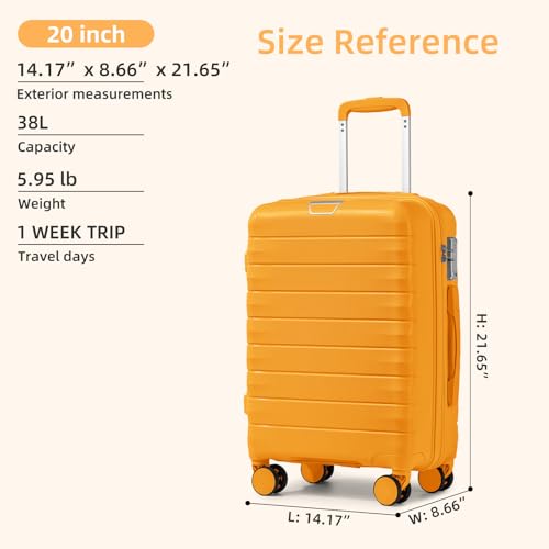 LARVENDER Carry On Luggage 22x14x9 Airline Approved, Suitcases with Wheels - color: Yellow-20in
