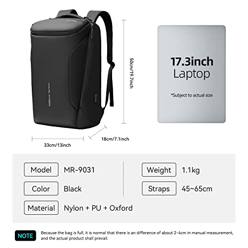 MARK RYDEN Business Backpack for Men, Waterproof High Tech Backpack with Sport Car Shape Design and USB Charging Port, Travel Laptop Backpack Fits 17.3 Inch Notebook (YKK-2 Pockets) - color: Black-2 Pockets