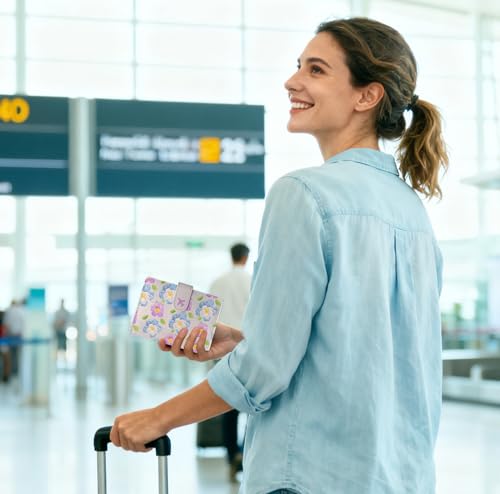 Passport Holder, Cute Travel Wallet Cover with RFID Blocking, | PU leather travel wallet with magnetic closure, card slots, pen loop, and easy access for passports and essentials. - color: E-Texture