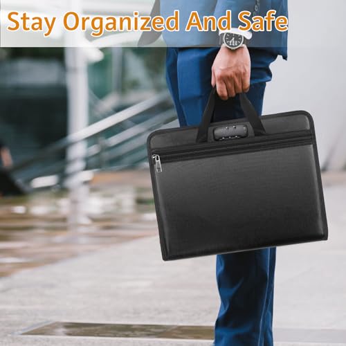 onvvippiv File Organizer Fireproof Expanding with Lock Zipper - color: Black - With Lock, style: Classic
