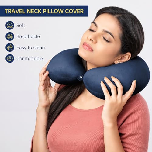 Philbinden 2 Packs Travel Neck Pillow Cover, Reusable U Shaped Neck Pillow Washable Soft Smooth Airplane Pillow Cover (Only Pillow Covers,No Filler) - color: Dark Blue