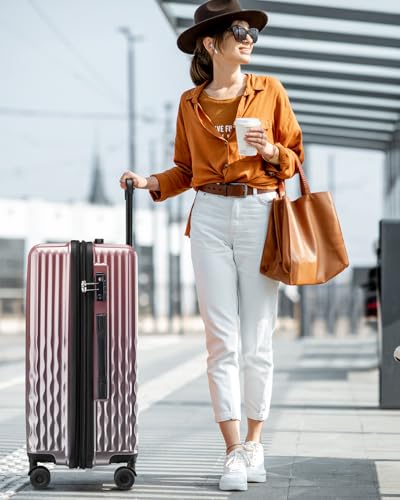 Checked Luggage, 24 Inch Hardside Suitcase, Lightweight Hardshell with TSA Lock, Large Suitcase with Spinner Wheels - color: GlossyRose, size: M(checked-24")