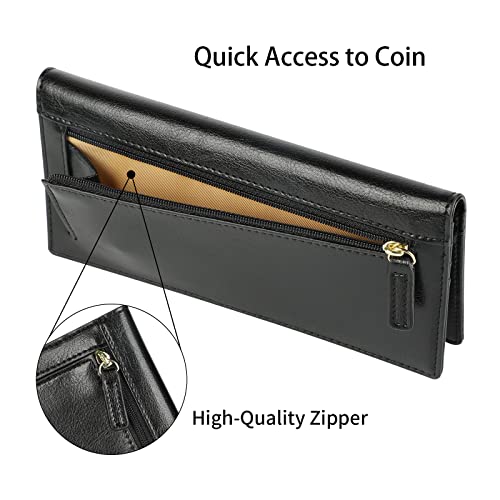 Lavemi Ultra Slim Thin Leather Women Wallet RFID Blocking Credit Card Holder Bifold Long Ladies Billfold - color: 1-waxed Black