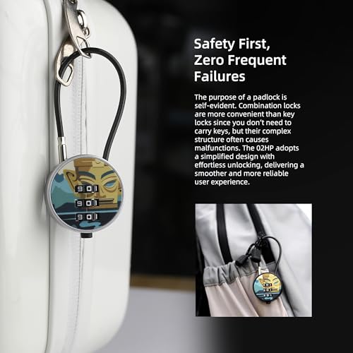 Small Combination Padlock with 5.12 Inch Steel Cable, 3 Digit Combination Lock for Locker, Luggage, Backpack, Mini Combo Padlock, Short Cable Lock with Code for Suitcase, Cabinet, Toolbox - color: Gold Mask+Gold Mask, 2-Pack