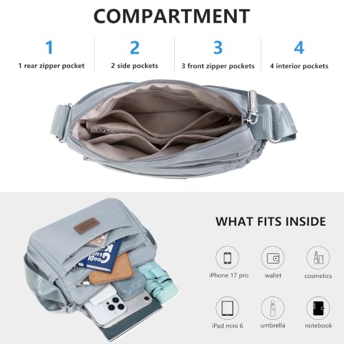 Purses For Women Nylon Crossbody Bags Waterproof Handbags Multiple Pockets - color: Blue
