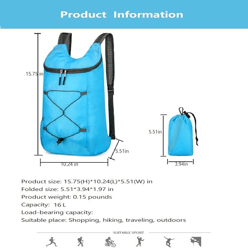 levayhill 16L Foldable Hiking Backpack,Small Packable Daypack, Blue - color: Blue