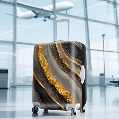 FOREVER QUEEN Gradient Black Gold Marble Luggage Cover Suitcase Protector Suitcase Cover Anti-Scratch,Stretchable Bag Cover Washable Durable Polyester
