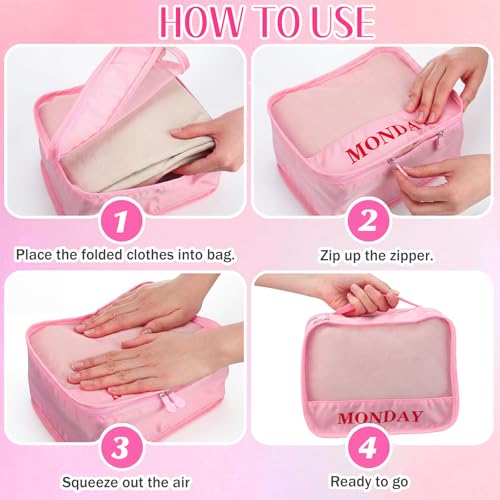 15 Pcs Day of Week Packing Cubes Travel Kids, 9x7x3inch,Pink - color: Pink, size: 9x7x3inch