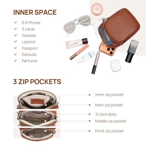 Small Leather Crossbody Bags for Women RFID Cell Phone Purse - color: Brown