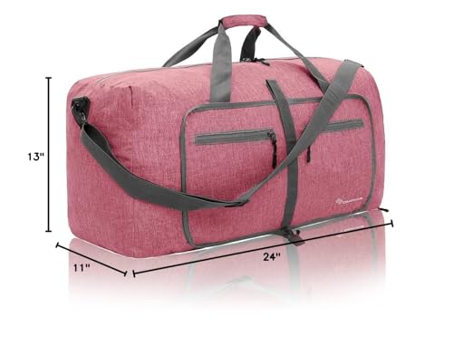 Dimayar 65L Foldable Duffle Bag for Travel, Lightweight Weekender Bags - color: Pink, size: 65L