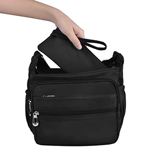 Crossbody Bag for Women Waterproof Shoulder Bag Multi Pockets Nylon Purse - color: Black-rfid-l