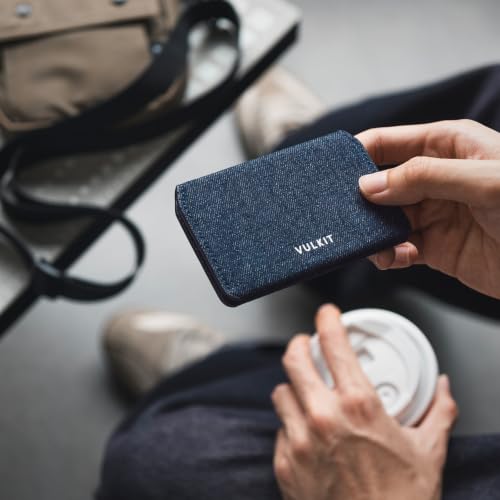 VULKIT Slim Minimalist Card Holder RFID Blocking Leather Credit Card Holder Front Pocket Wallet Magnetic Closure, Denim Blue - color: Denim Blue