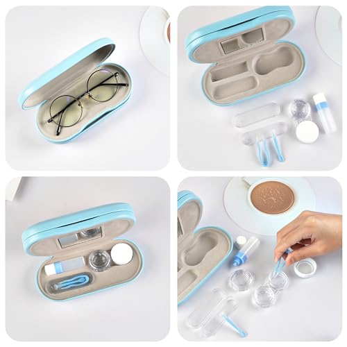 Eyeglass Case Double Sided Travel Size Portable Contact Lens Box 2 in 1 - color: E-Blue