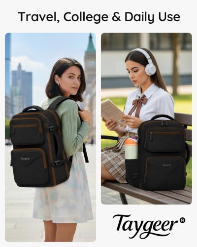 Taygeer Travel Backpack with Shoe Compartment, Work Bag Backpack for Women - color: Black Khaki