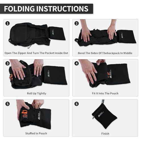 Small Hiking Backpack Packable Lightweight for Women Men - color: Black, size: 15L