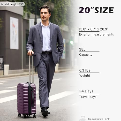 Coolife Lightweight Luggage with TSA Lock,Carry On Purple - color: Purple, size: Small(20in)