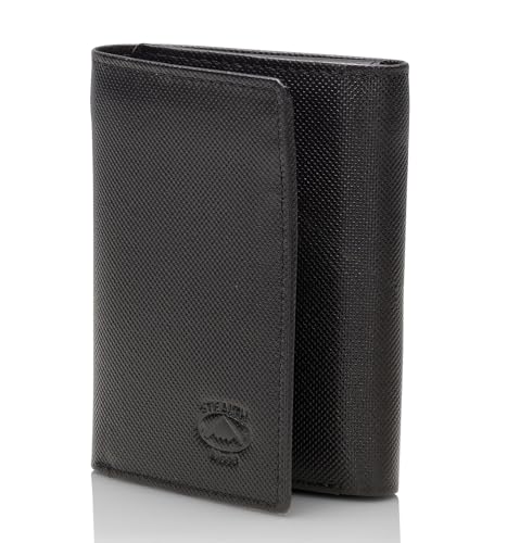 Stealth Mode Trifold Wallet - RFID Blocking Wallet with Flip ID Holder - Leather Case for Money, Credit Cards - Mens Organizer, Divided Billfold, Identity Protection - Men's Gifts (Black Crunch) - color: Black Crunch