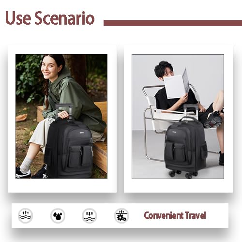 Professional Rolling Laptop Backpack, Grey, Multi-Compartment Design with Wheels, Large Capacity Travel Business Bag (Grey)