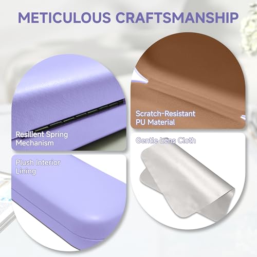 Glasses Case Large Hard Shell, PU Leather Protection for Eyeglasses Case - color: Purple