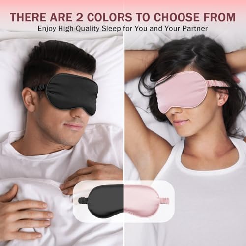 IEKEODI 2 Pack Silk Sleep Masks, Light Blocking Eye Masks, Black & Pink - color: Black+pink