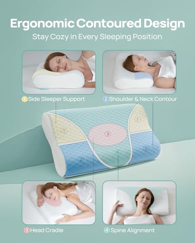 Releep Cervical Neck Pillow, Side Sleeper Pillow for Neck Pain Relief, Adjustable Contour Pillow for Sleeping, Ergonomic Memory Foam Pillow, Orthopedic Cooling Pillow Back Stomach Sleeping, Queen Soft - size: Queen Size: 23.6"L x 13.8"W Soft