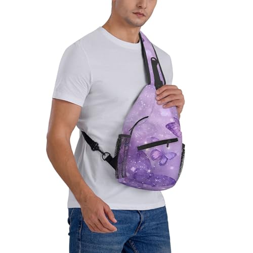 SUPLUCHOM Sling Bag Butterfly Purple Pastel Hiking Daypack Crossbody Shoulder Backpack Travel Chest Pack for Men Women - color: B014